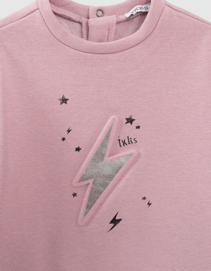Robe sweat rose poudré éclair embossé bébé fille-2