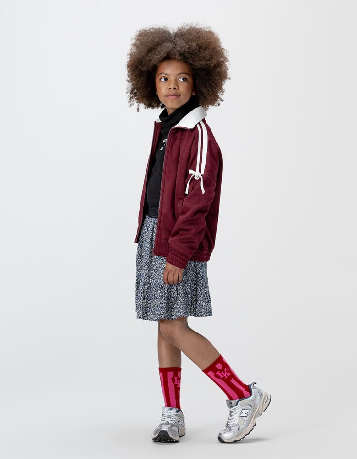 Cardigan zippé bordeaux noeuds écrus fille-4