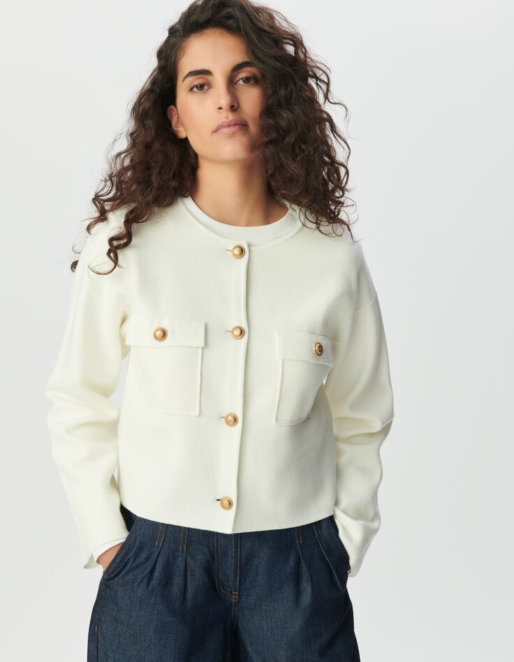Cárdigan corto blanco punto bolsillos parche mujer-3 Cárdigan corto blanco punto bolsillos parche mujer-3