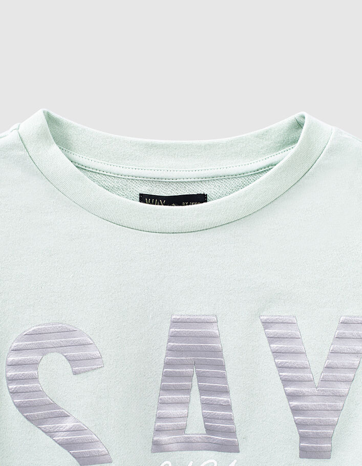 Girls’ mint sweatshirt with textured flocked letters - IKKS