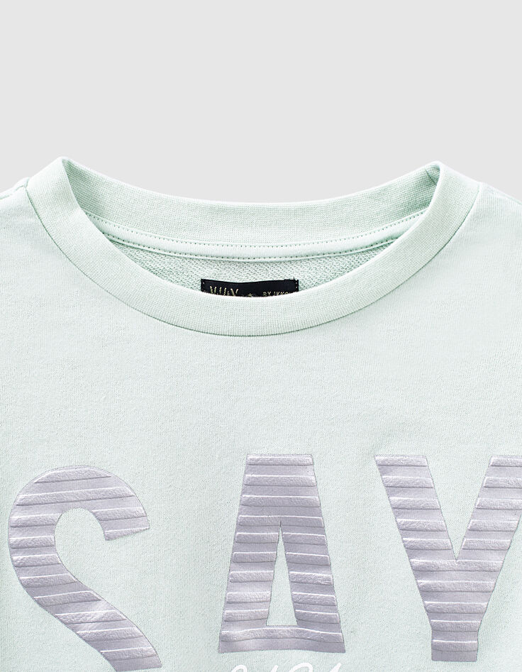 Girls’ mint sweatshirt with textured flocked letters-2
