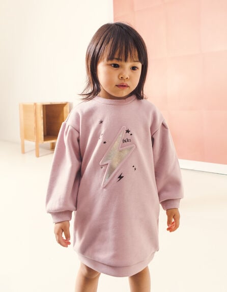 Poederroze sweaterjurk reliëfbliksem babymeisjes 