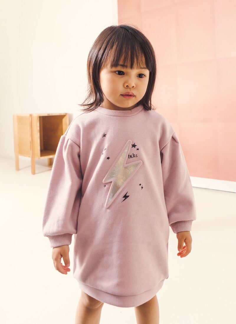 Poederroze sweaterjurk reliëfbliksem babymeisjes 
