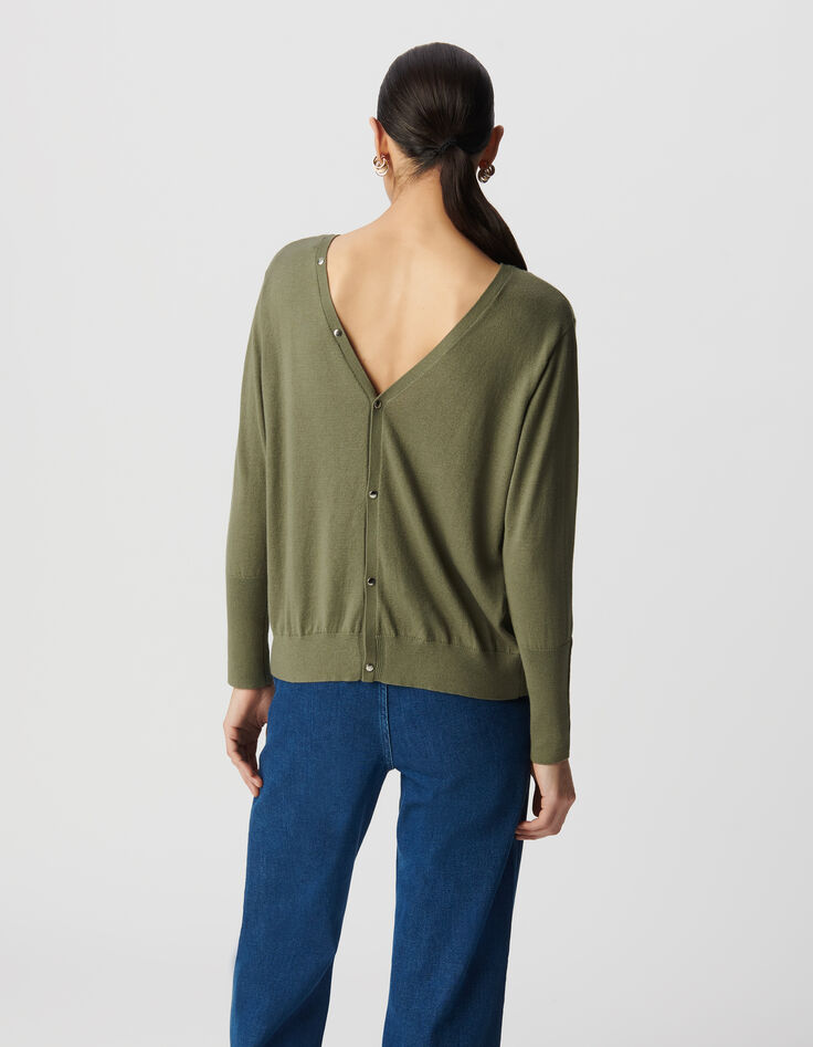 Cardigan kaki réversible devant/dos Femme-3