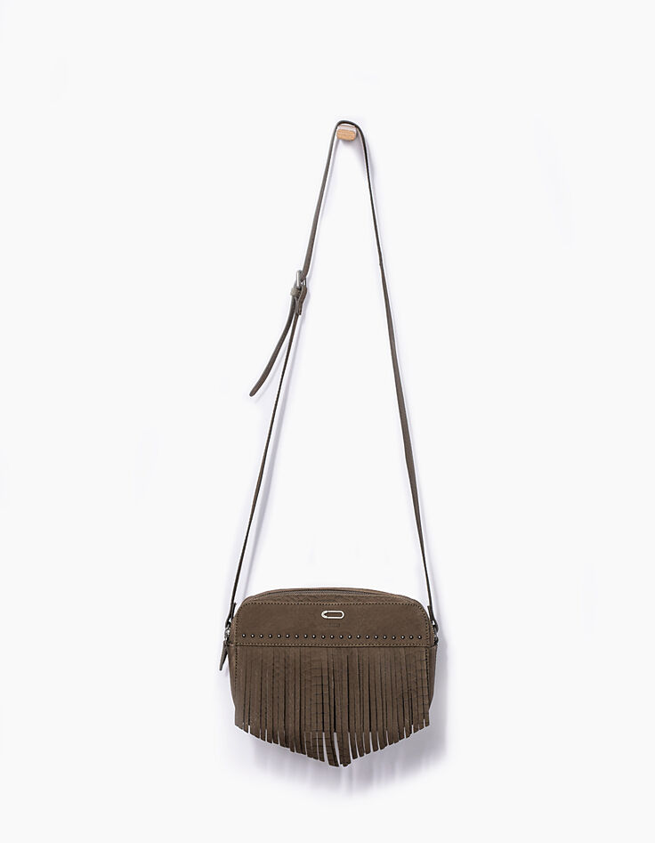 Sac The Messenger en cuir kaki effet reptile femme-4