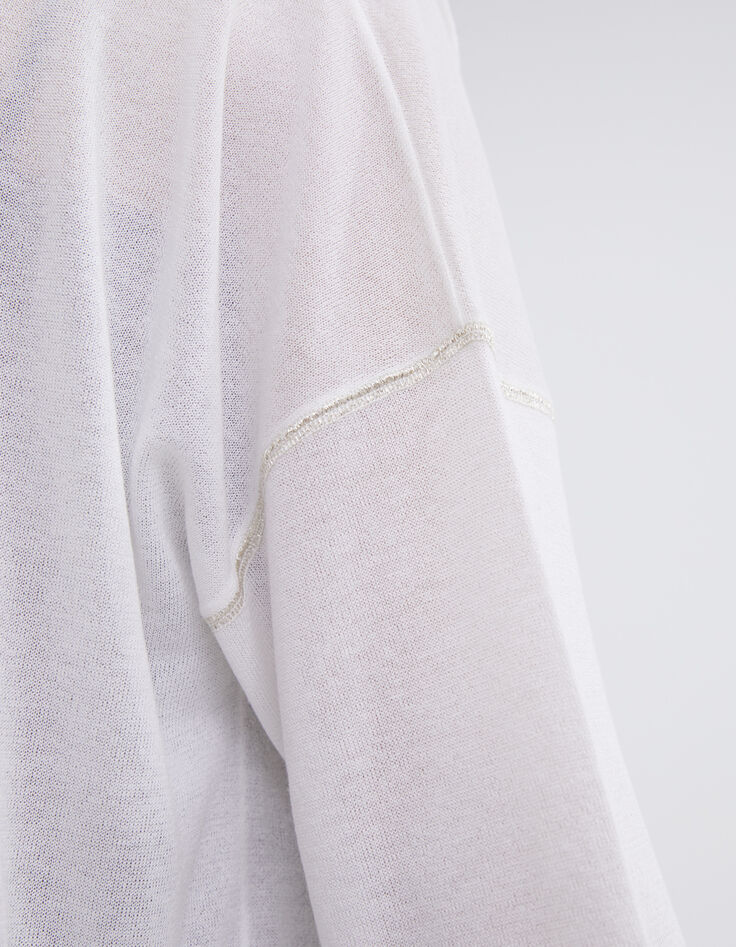 Cardigan mi-long écru tricot à capuche Femme-3