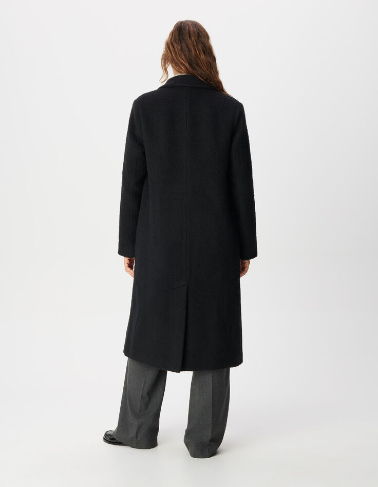 Manteau long noir effet poilu Femme-3