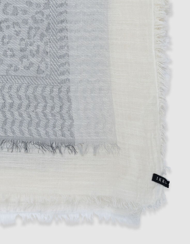 Pa&ntilde;uelo blanco de jacquard con estampado de leopardo Mujer-3