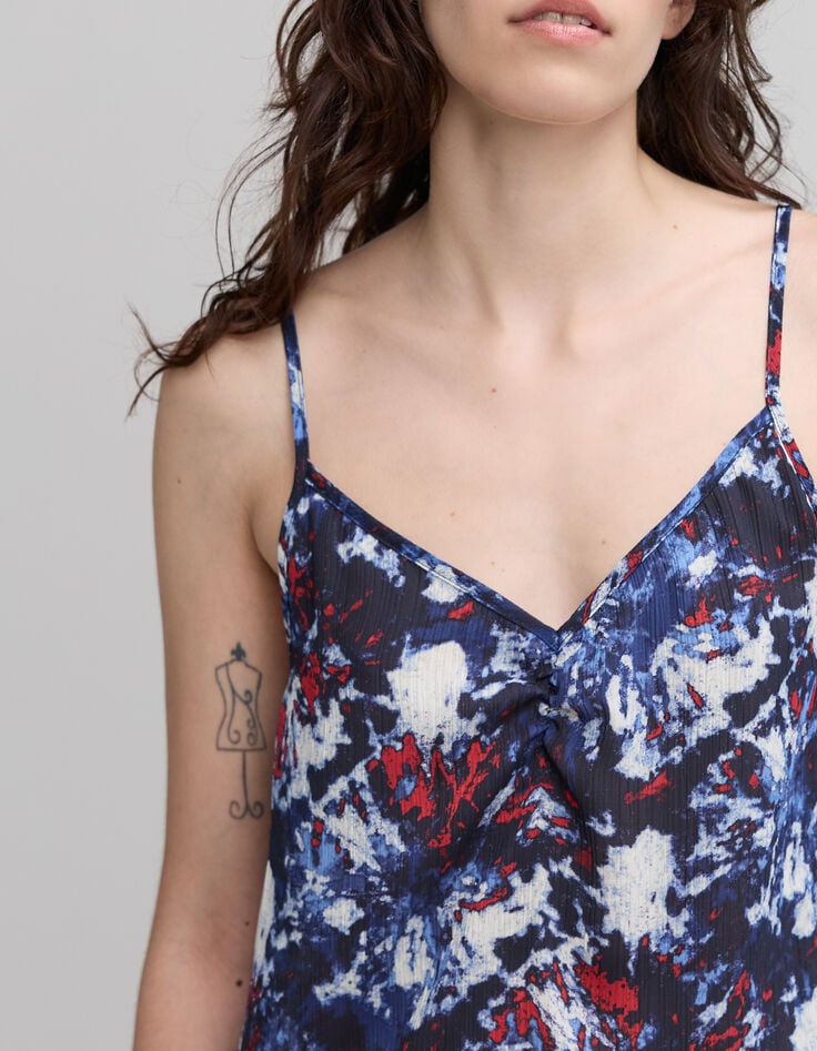 Tee-shirt femme imprim&eacute; fleurs batik marine recycl&eacute;-4