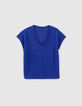 Tee-shirt bleu en maille de lin foil Femme-5