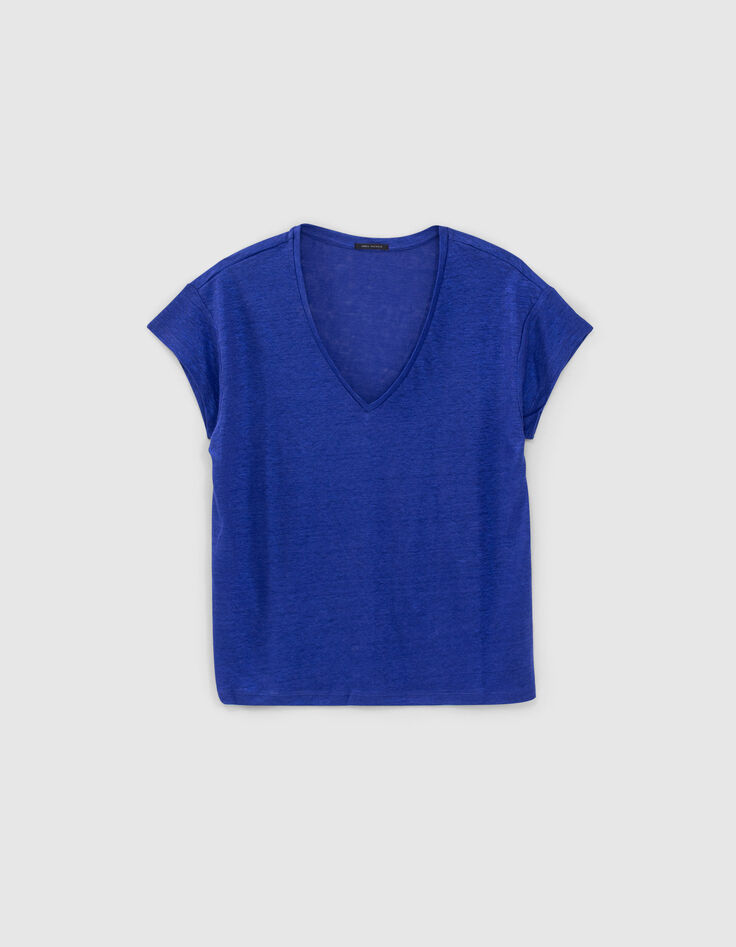 Tee-shirt bleu en maille de lin foil Femme-5