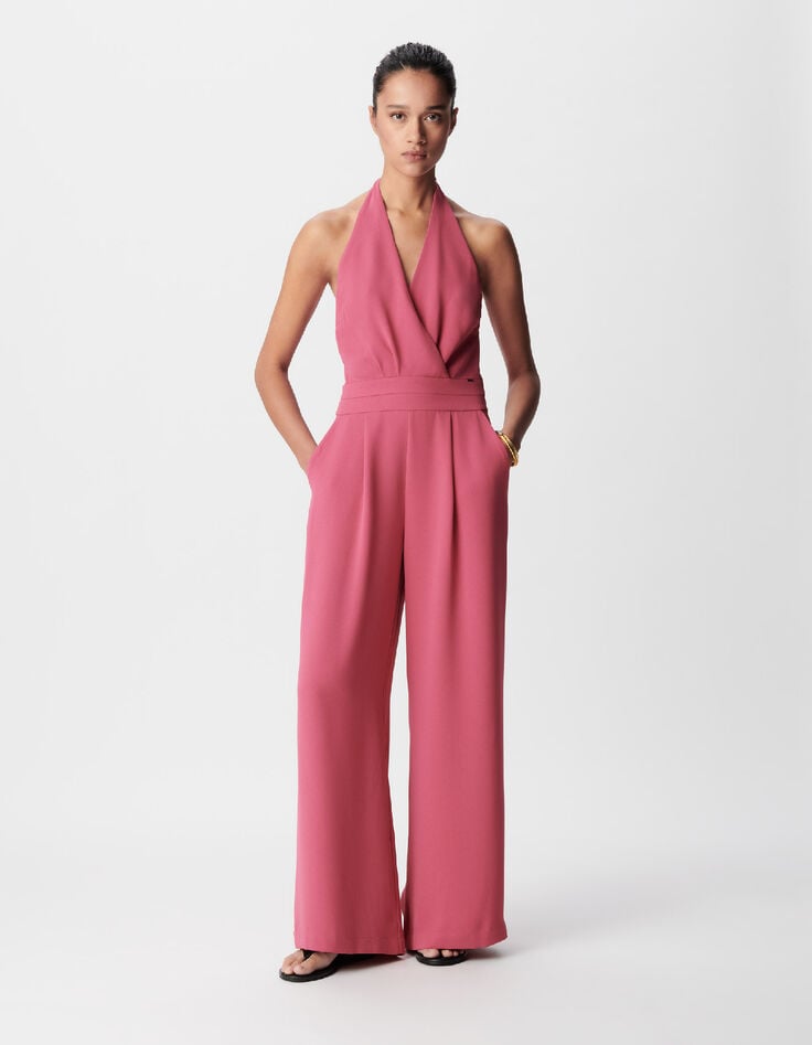 Women's pink halter pants jumpsuit-1