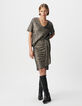 Top gris manche courte brodé sequins métallisés Femme-1