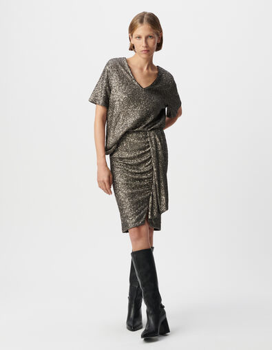 Top gris manche courte brodé sequins métallisés Femme - IKKS