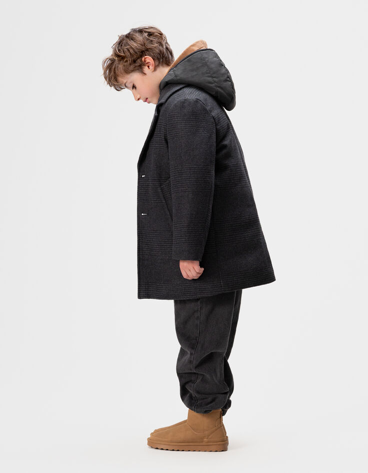 Boys’ navy check coat with hooded facing-7 Boys’ navy check coat with hooded facing-7