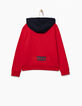 Mittelrote Jungen-Sweatjacke, marineblaue Kapuze -3