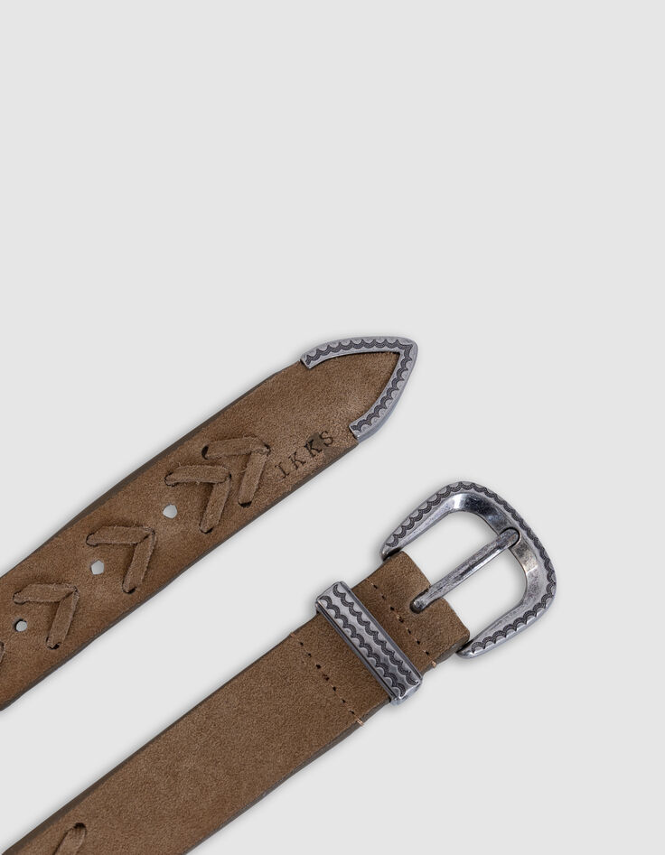 Ceinture beige cuir velours laçage Femme-4