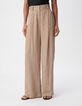 Pantalon large beige motif g&eacute;om&eacute;trique Femme-2