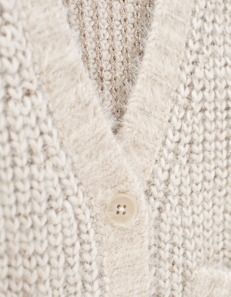 Cremewei&szlig;e M&auml;dchenstrickjacke mit Lurex-Verzierung-5