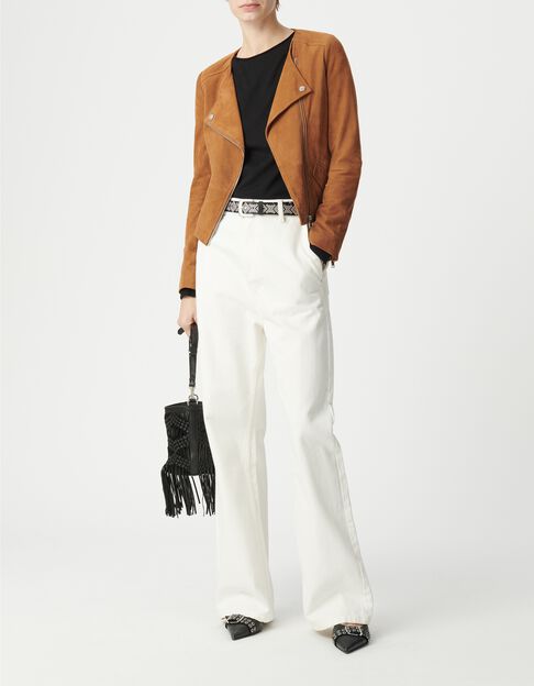 Blouson en cuir cognac femme - IKKS