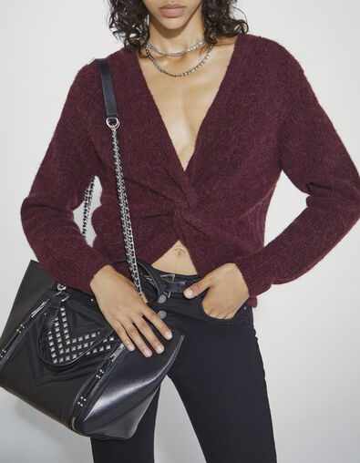 Women’s burgundy openwork knit sweater with open back - IKKS
