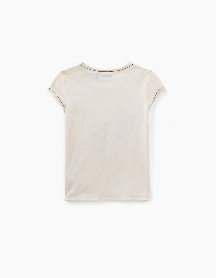 Girls’ ecru T-shirt with fringed sandal graphic-3