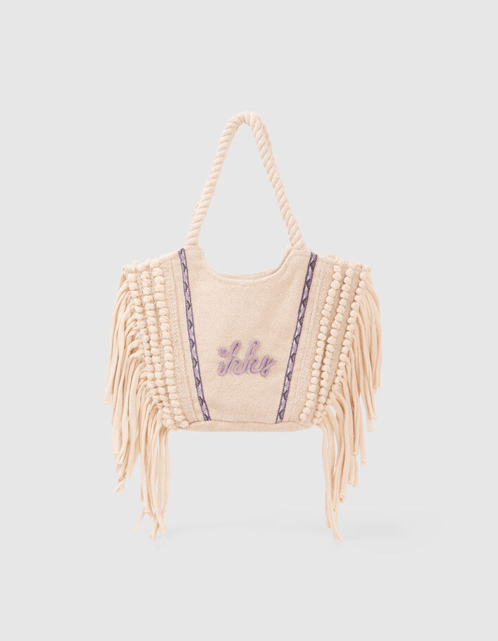 Girls’ ecru embroidered, fringed bag