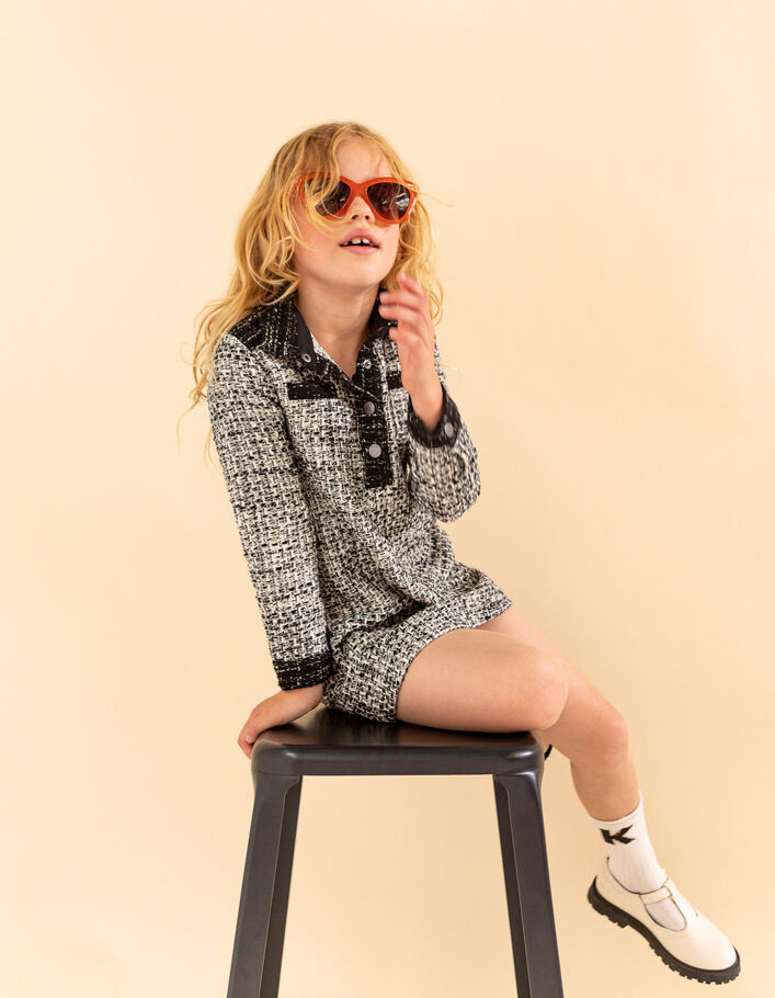 Cremeweißes Mädchenhemdblusenkleid in Tweed-Optik Mini Me-3