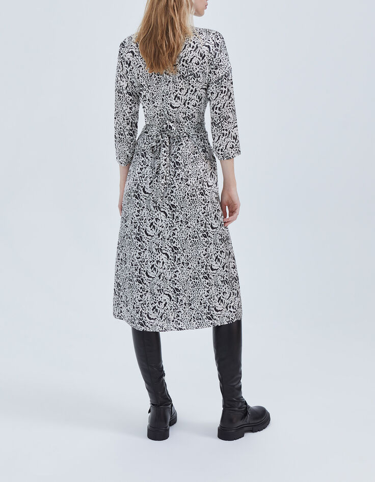 Gebroken witte midi-jurk, dierenprint Dames-3