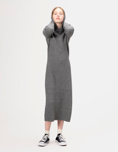 Vestido capucha gris punto acanalado niña - IKKS