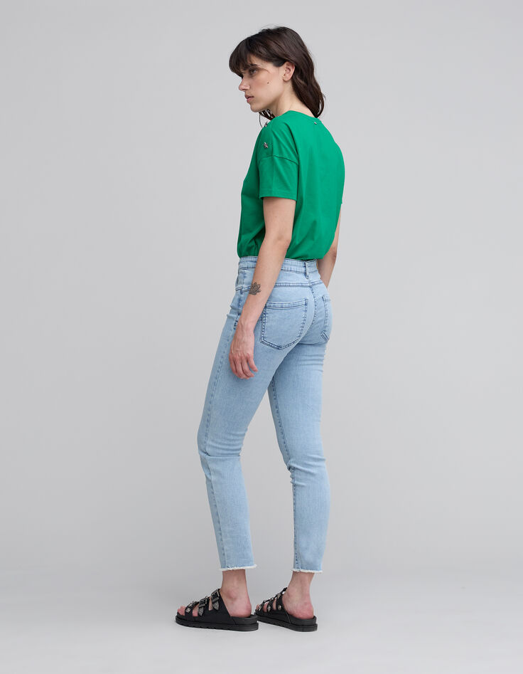 Women's green T-shirt with star design on shoulder and round collar-4