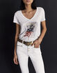 Tee-shirt blanc cassé imprimé message pailleté doré femme-2