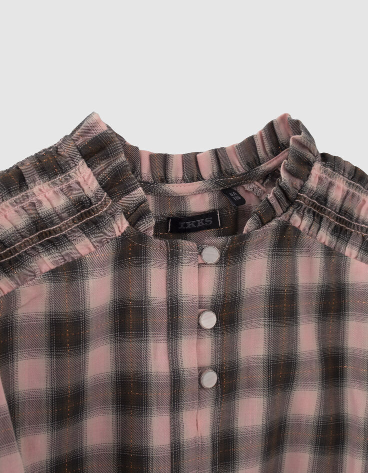 Girls’ pink and khaki check cropped blouse-2