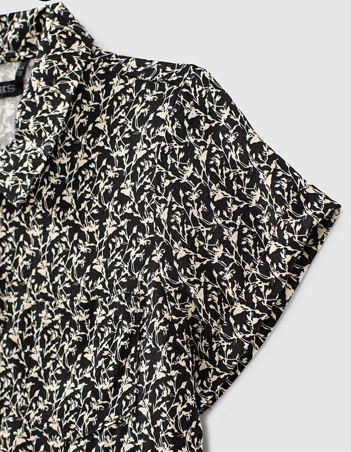Girls’ black lily print Ecovero® short-sleeve shirt - IKKS