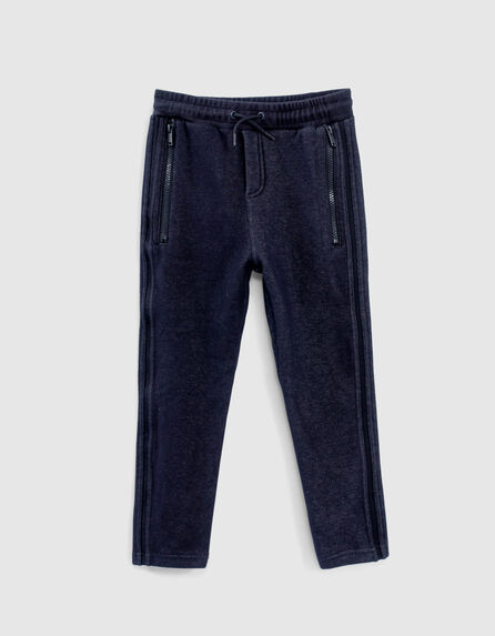 Boys’ navy joggers with 2 long zips down sides