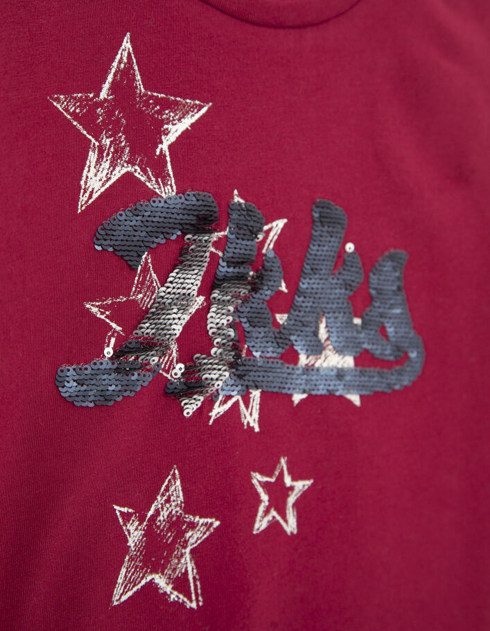 Girls’ burgundy IKKS reversible sequin T-shirt-5