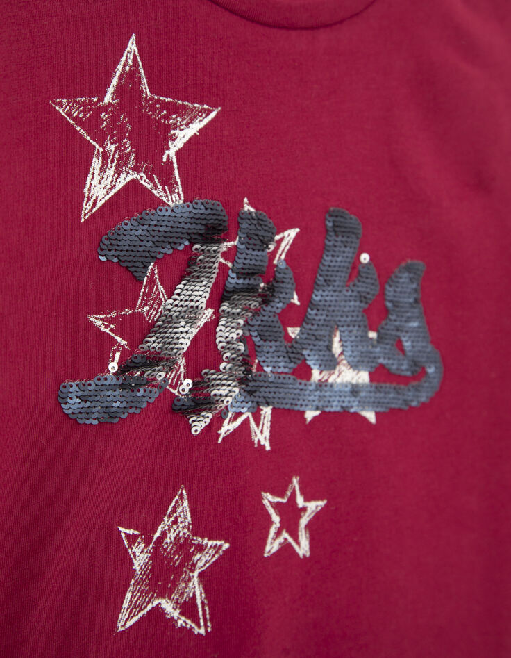 Girls’ burgundy IKKS reversible sequin T-shirt-5