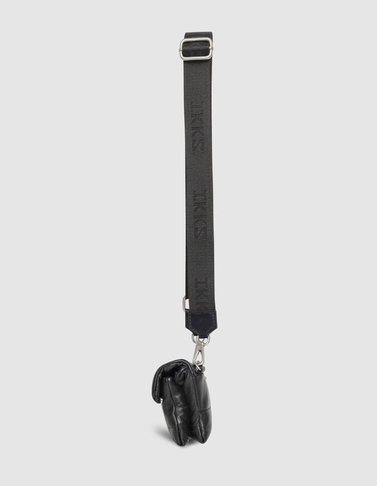 Clutch bandolera negro cuero acolchado mujer-4