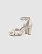 Damen-Riemchensandalen mit Absatz aus goldfarbenem Leder-3