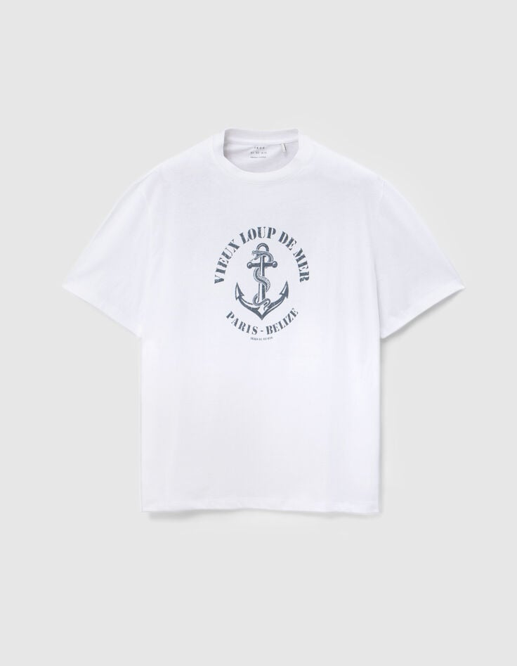 T-shirt blanc coton bio visuel ancre et serpent Homme-6