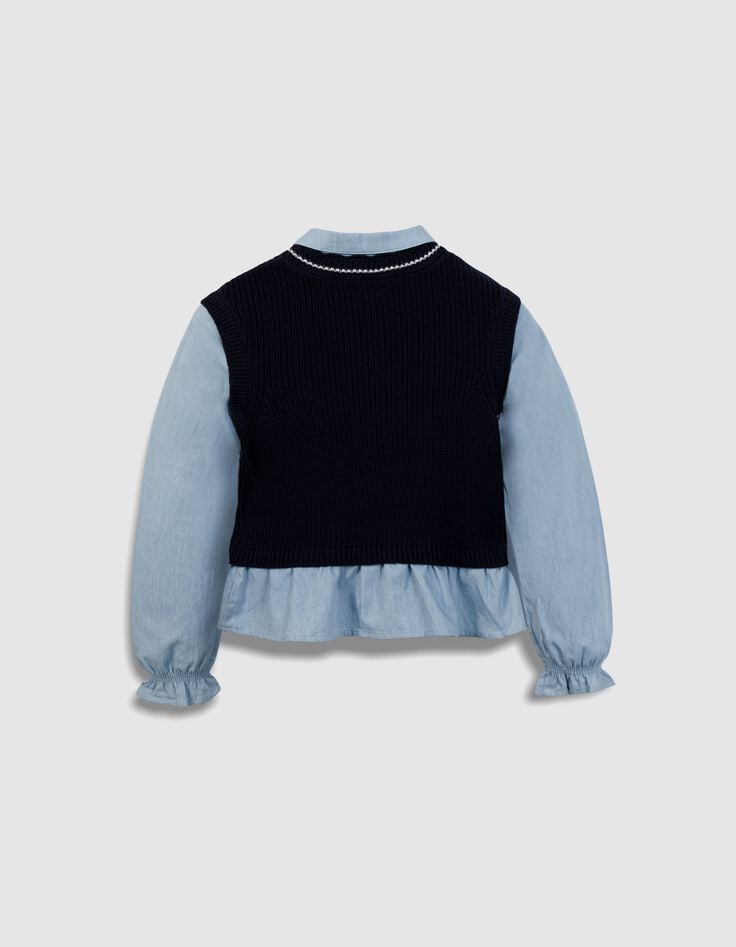 Trompe-l'oeil gebreide marine trui shirt voor meisjes-2