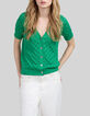 Camiseta menta punto calado mujer-2
