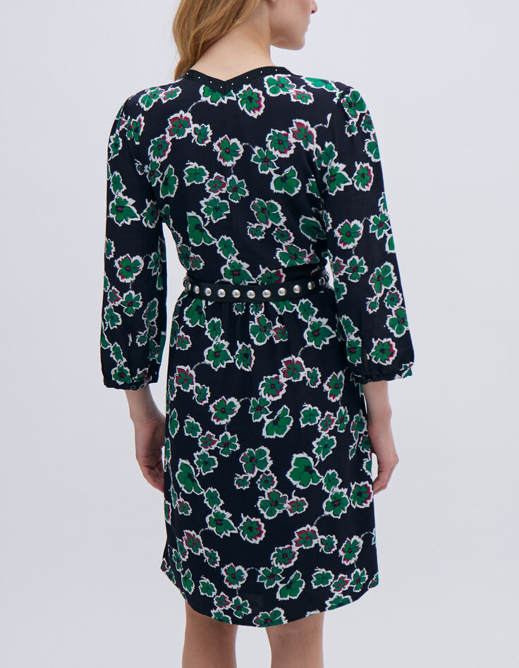 Robe noire imprimé maxi floral à col clouté Femme-3 Robe noire imprimé maxi floral à col clouté Femme-3