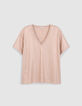Tee-shirt col V beige dor&eacute; Femme-6