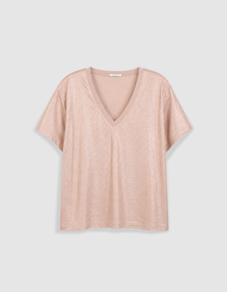 Tee-shirt col V beige dor&eacute; Femme-6