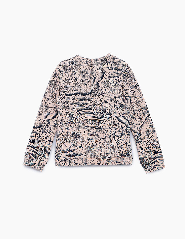 Girls’ pink Sakura, crane, Koi carp print sweatshirt-3