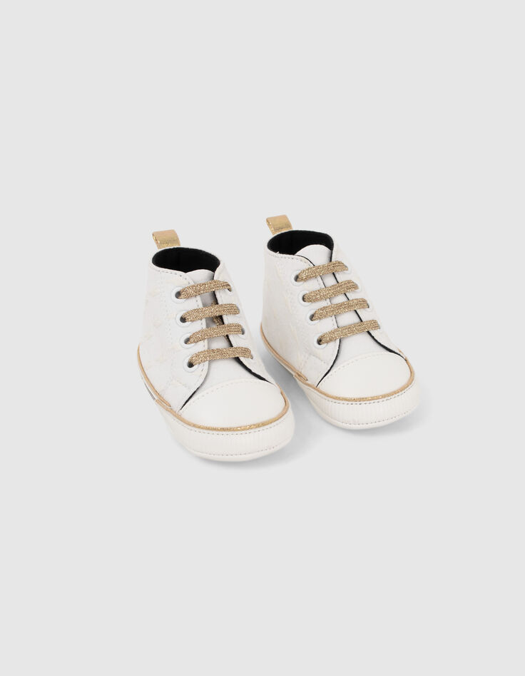 Ecru sneakers met goudkleurige veters babymeisjes-5