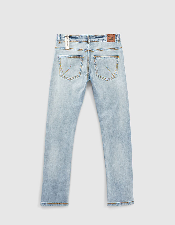 Boys' light blue organic slim jeans + placed distressing-3