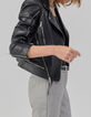 Veste en cuir noir esprit motard multi zips Femme-6