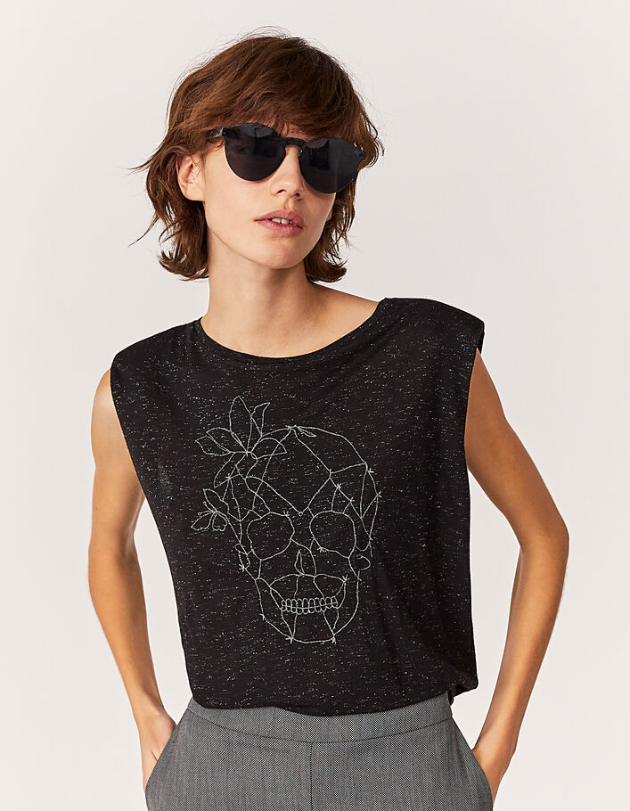 Women’s black Ecovero® viscose T-shirt with graphic skull - IKKS
